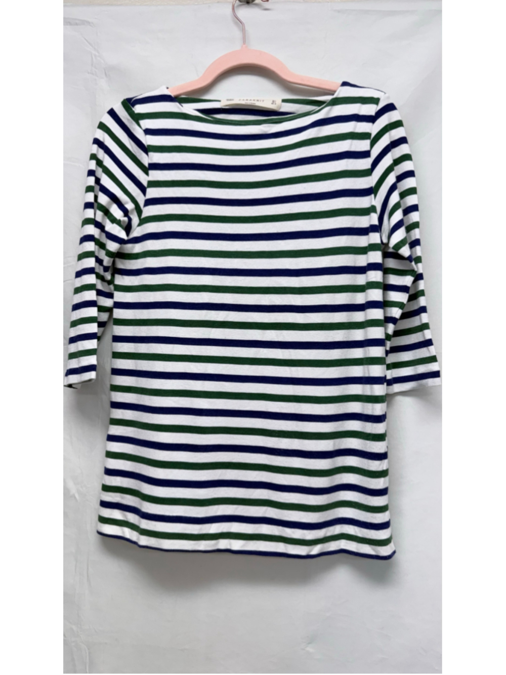 Women's ZARA Striped Long Sleeve Tee, Size L, White/Blue/Green